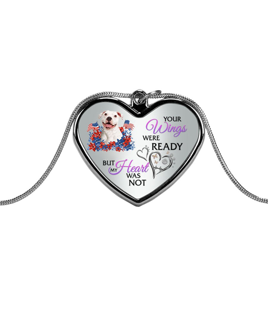 Loyalty-WHITE Pitbull Your Wings Metallic Heart Necklace