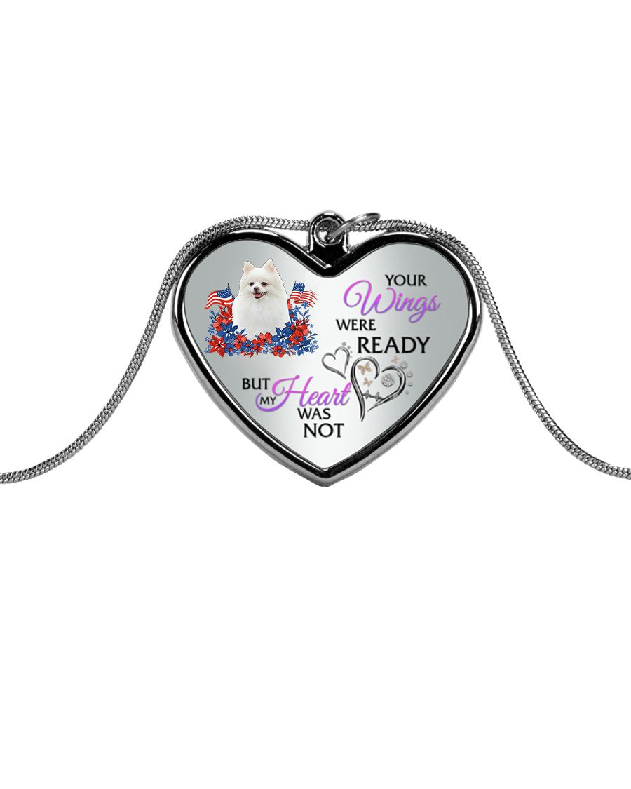 Loyalty-WHITE Pomeranian Your Wings Metallic Heart Necklace