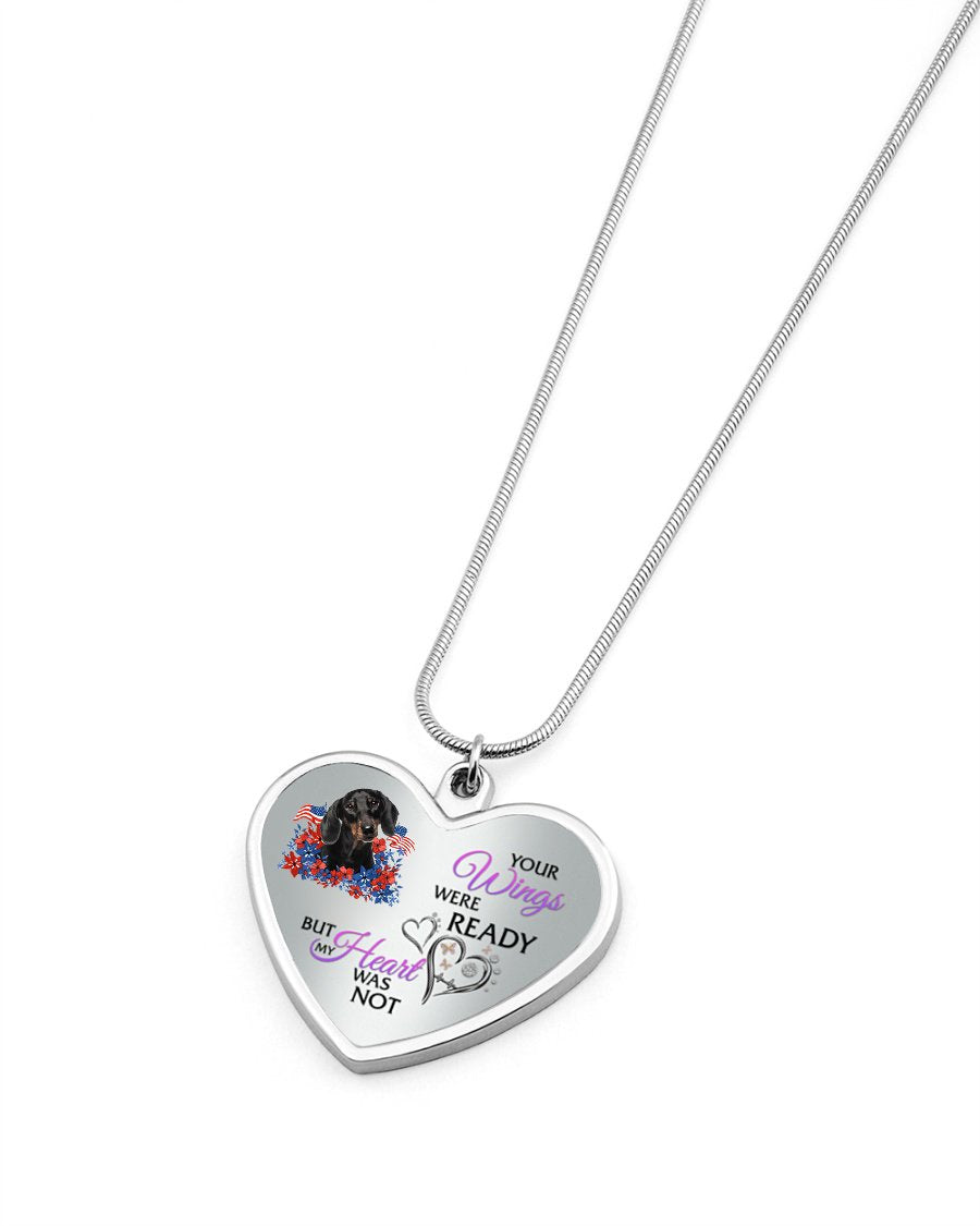 Loyalty-BLACK Dachshund Your Wings Metallic Heart Necklace