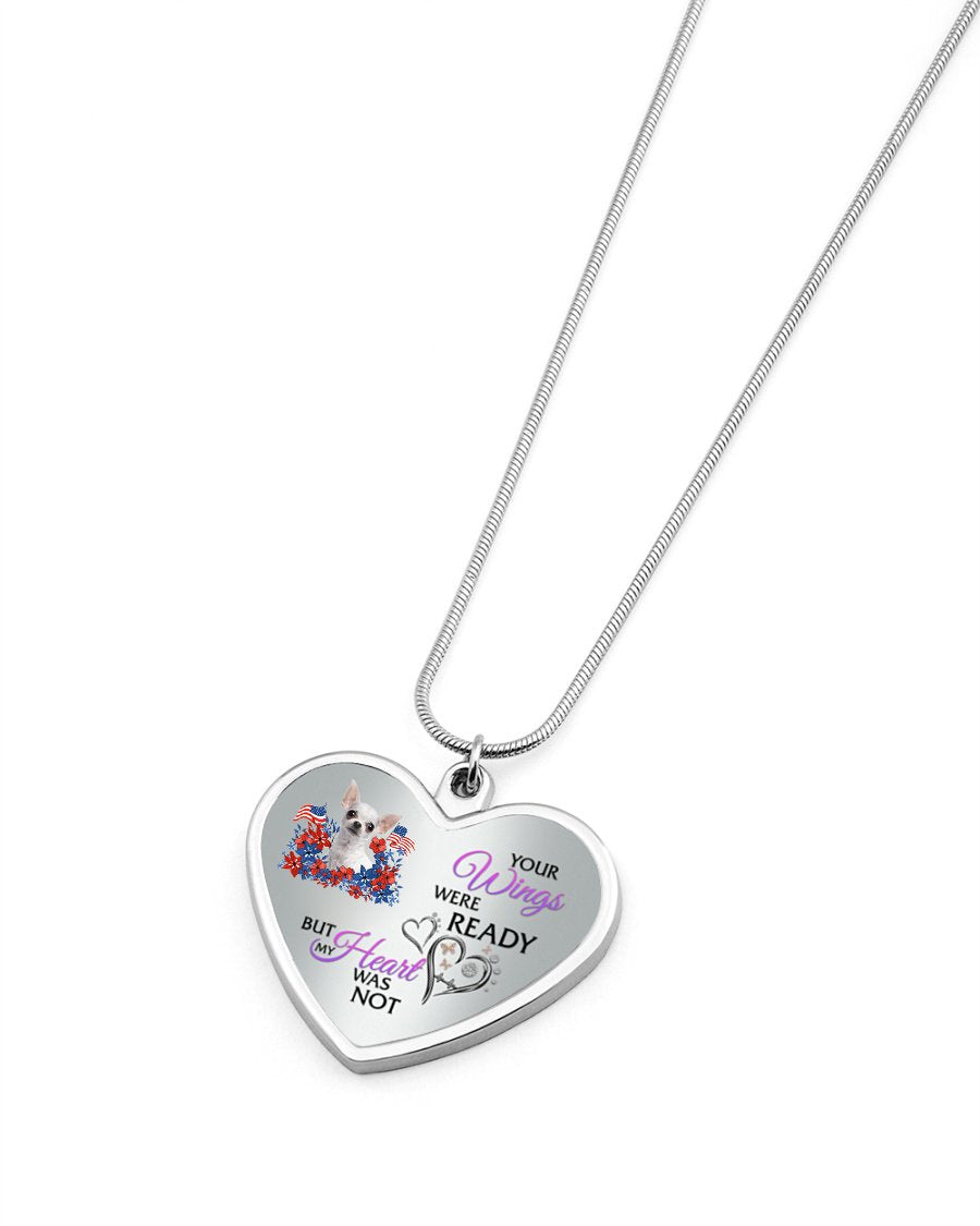 Loyalty-WHITE Chihuahua Your Wings Metallic Heart Necklace