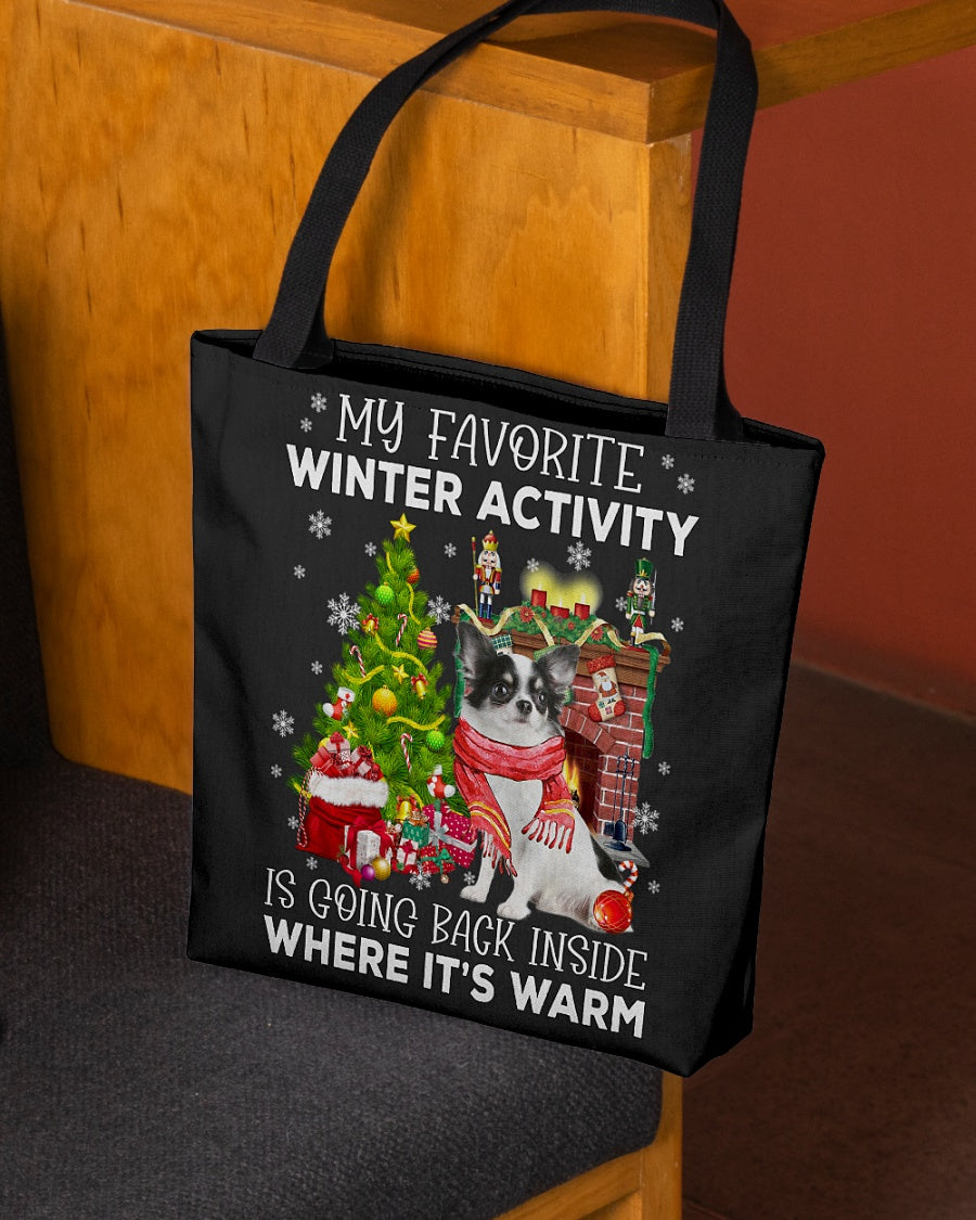 Activity-WHITE LONG HAIRED Chihuahua-Cloth Tote Bag