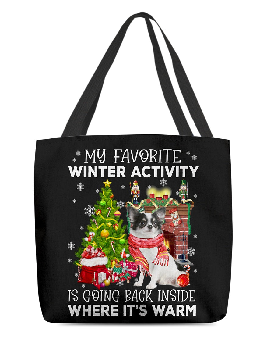 Activity-WHITE LONG HAIRED Chihuahua-Cloth Tote Bag