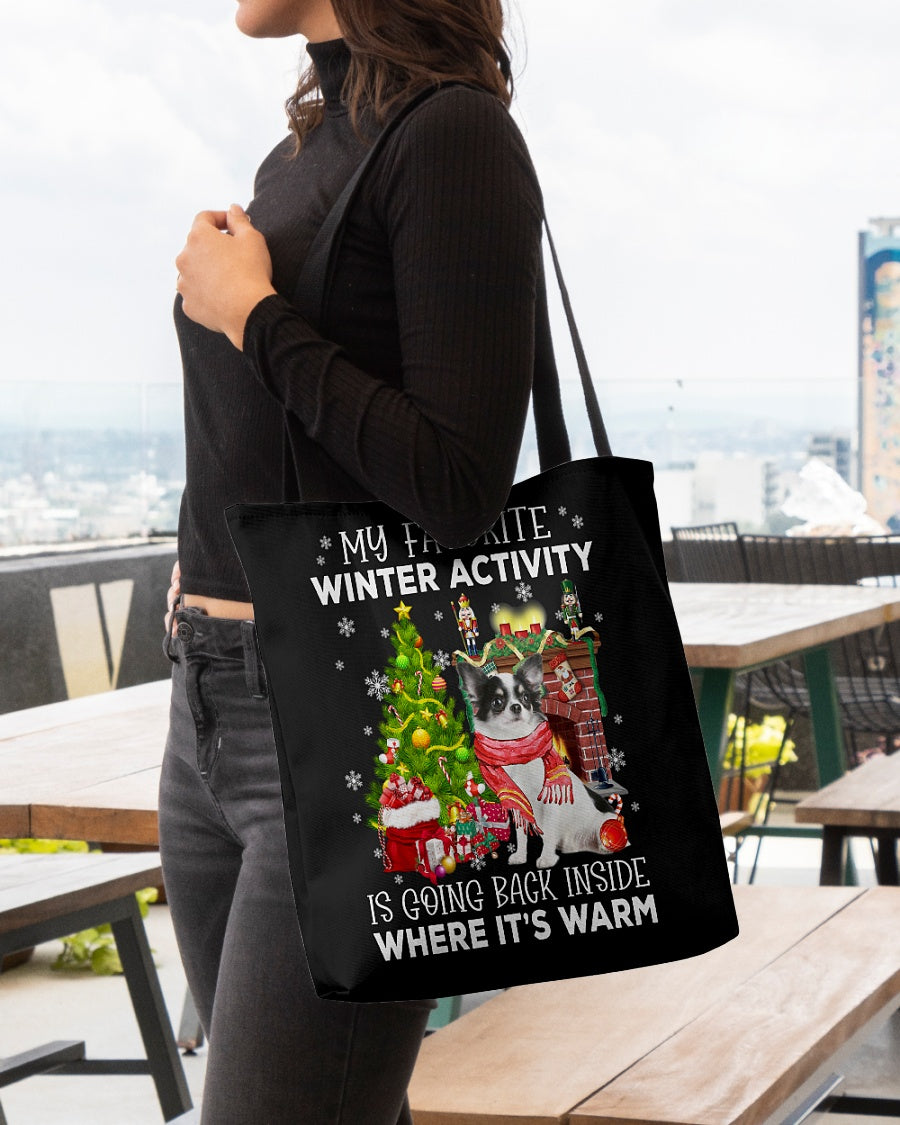 Activity-WHITE LONG HAIRED Chihuahua-Cloth Tote Bag