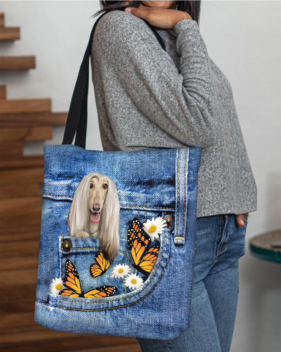 Afghan-Hounds-Butterfly Daisies Fait-CLOTH TOTE BAG