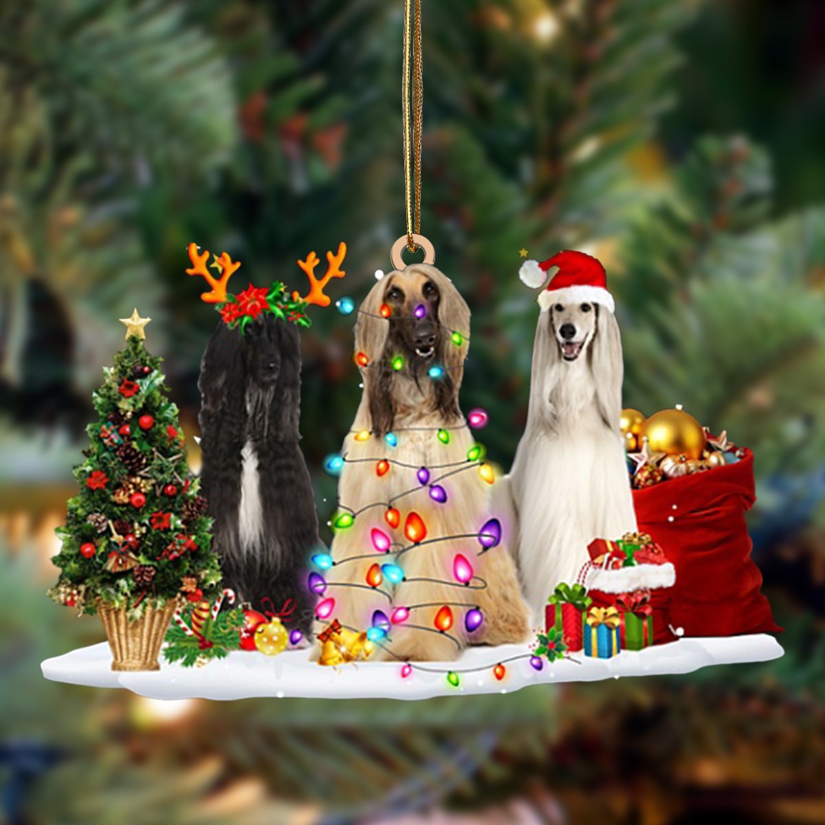 Afghan Hound-Christmas Dog Friends Hanging Ornament