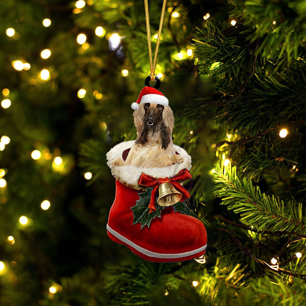 Afghan Hound-1-In Santa Boot Christmas-Two Sided Ornament