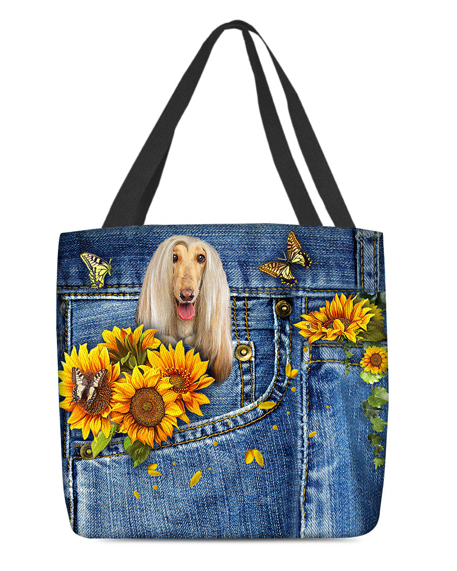 Afghan Hounds-Sunflowers &amp; Butterflies Cloth Tote Bag