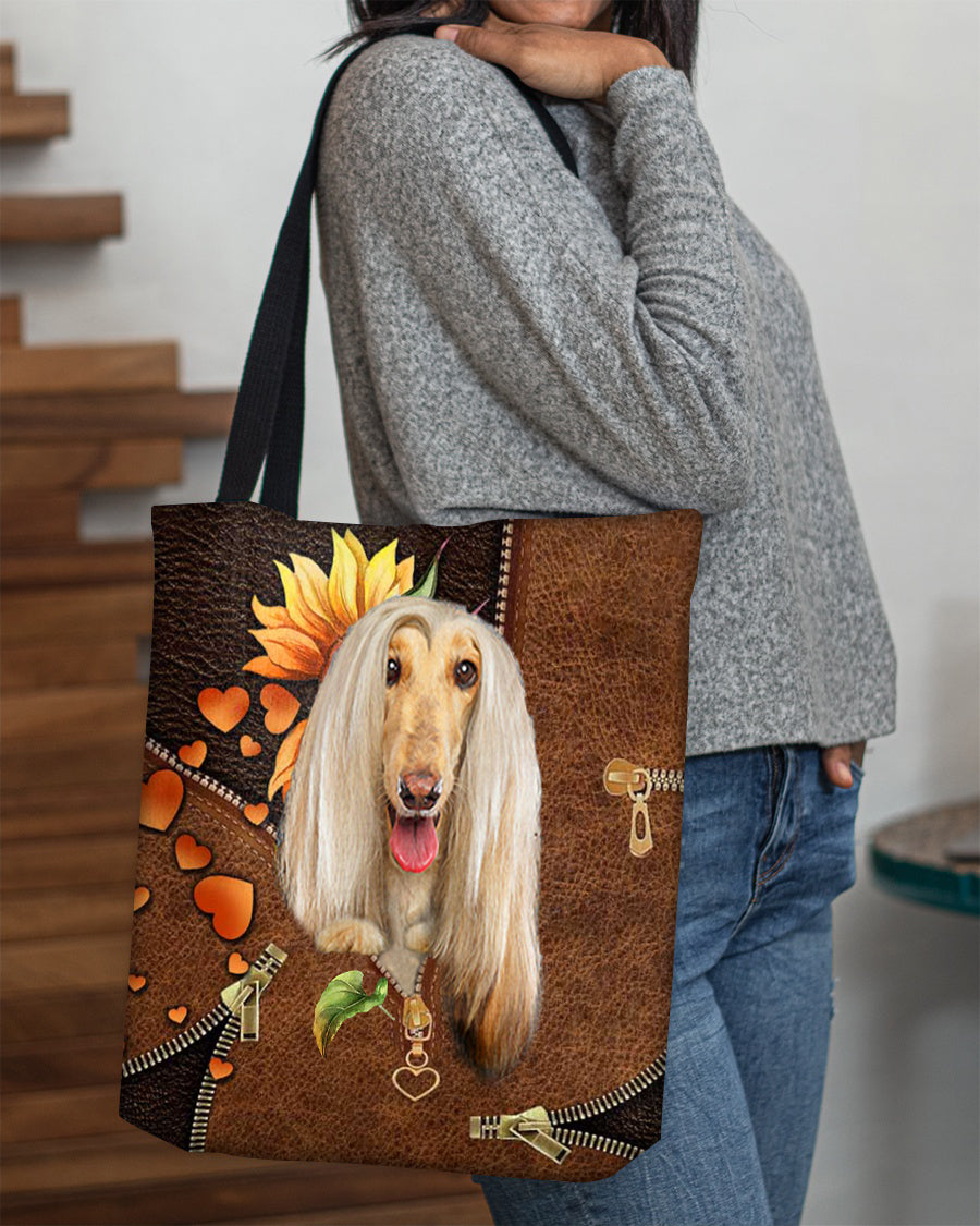 Afghan Hounds-Sunflower&amp;zipper Cloth Tote Bag