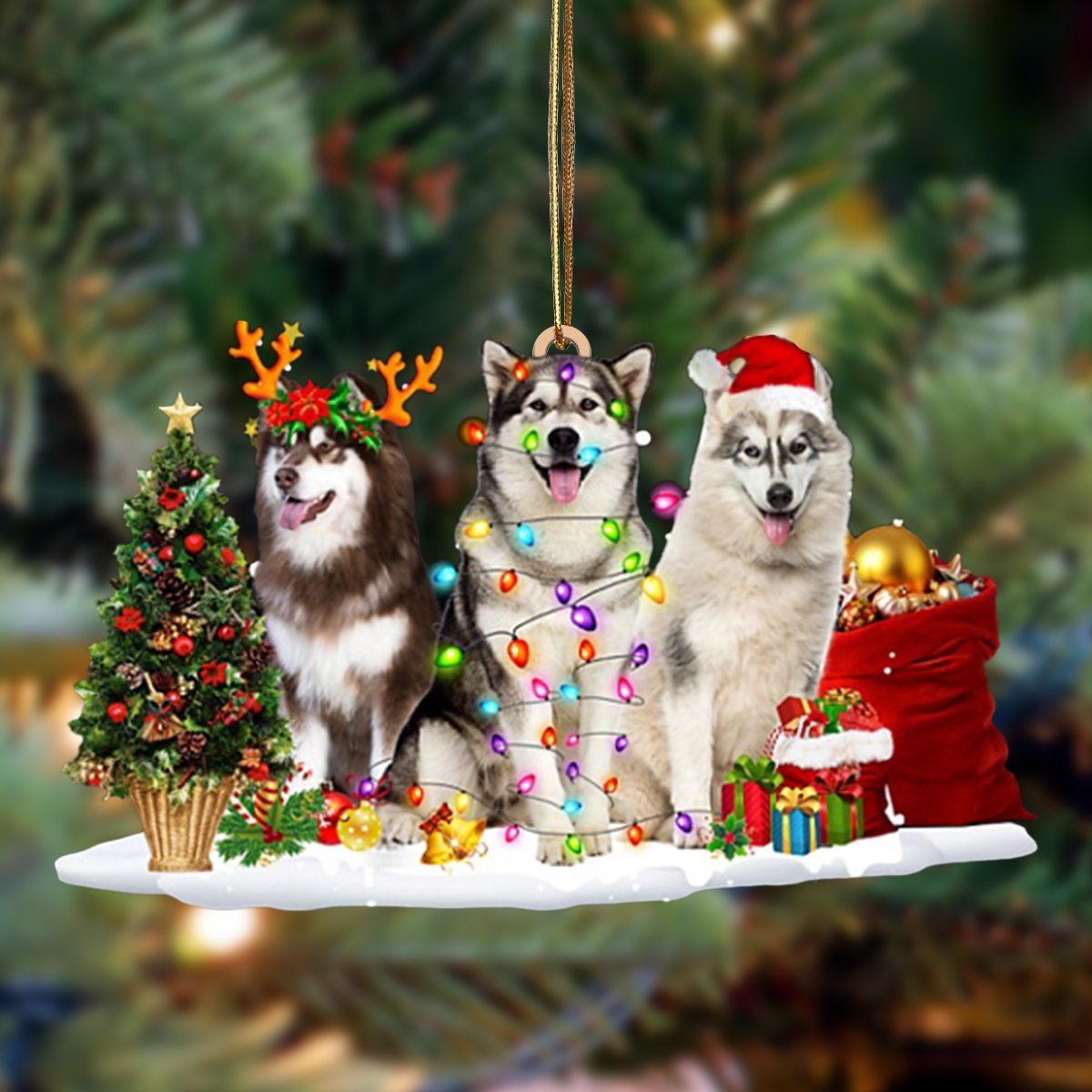 Alaskan Malamute-Christmas Dog Friends Hanging Ornament