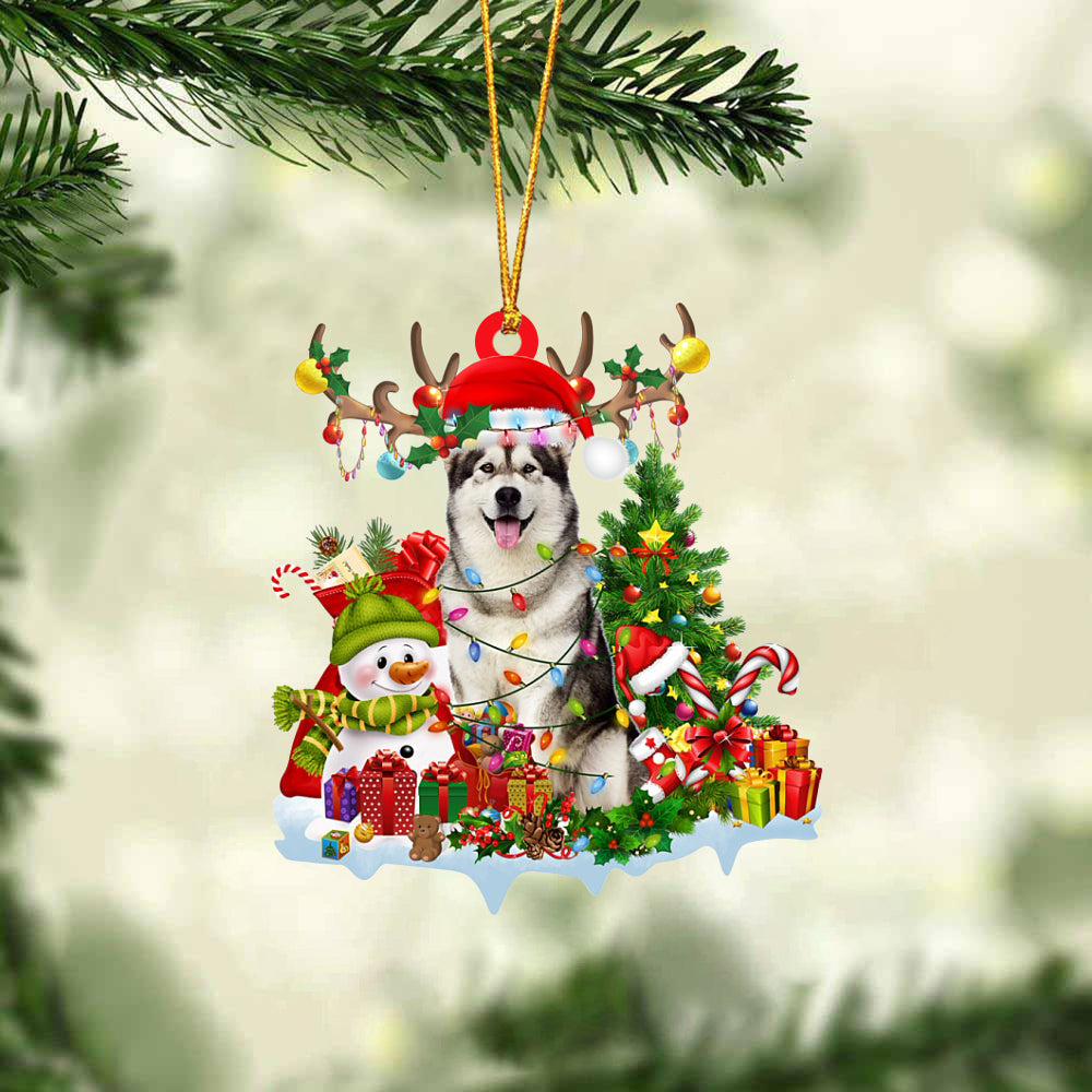 Alaskan Malamute-Elk &amp; Snowman-Two Sided Ornament