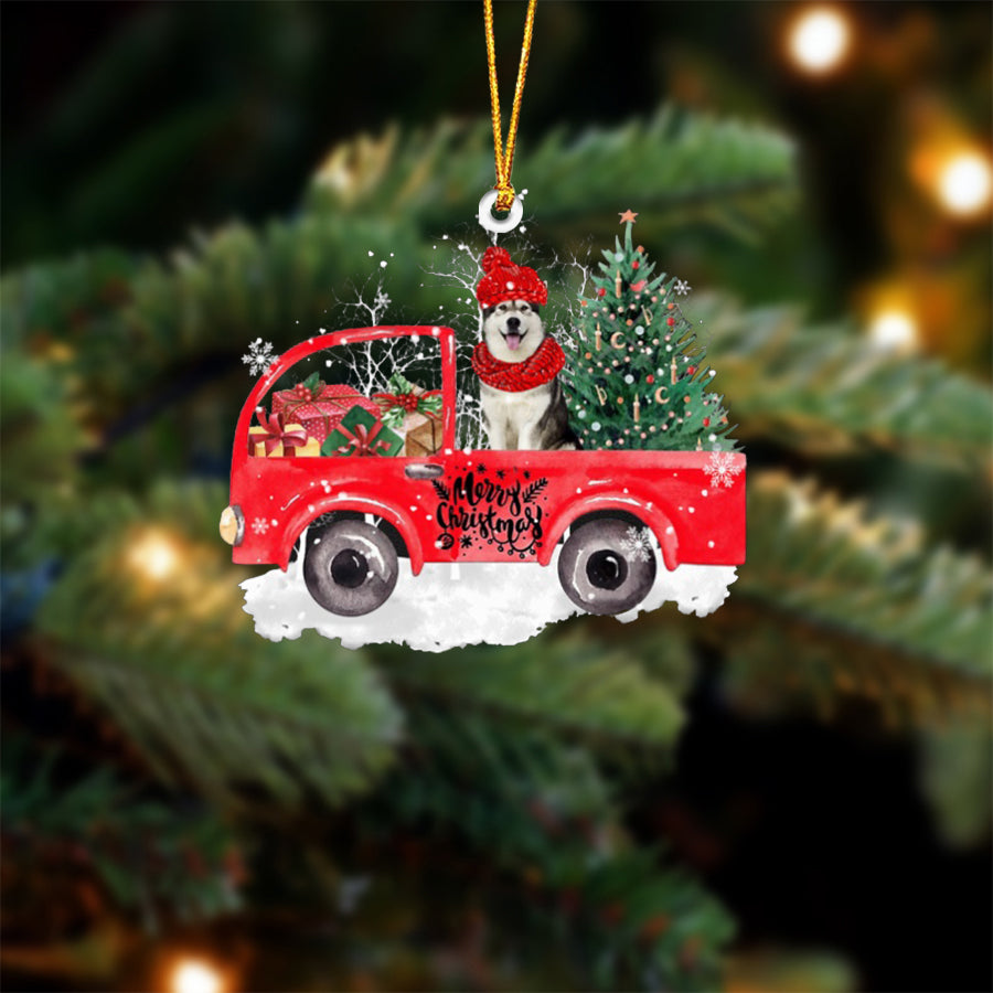 Alaskan Malamute-Xmas Truck-Two Sided Ornament