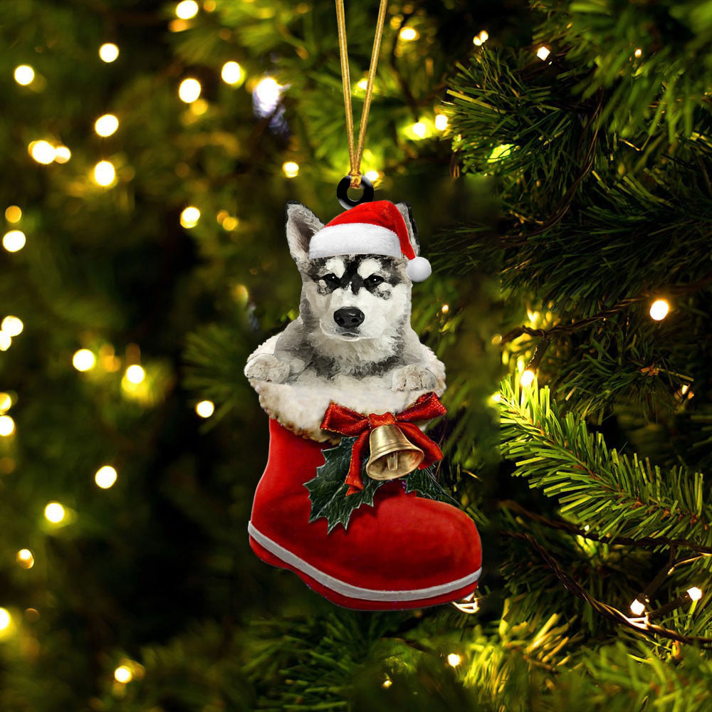 Alaskan Malamutes-In Santa Boot Christmas-Two Sided Ornament