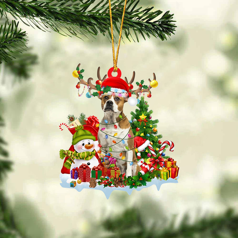 American Bulldog-Elk &amp; Snowman-Two Sided Ornament