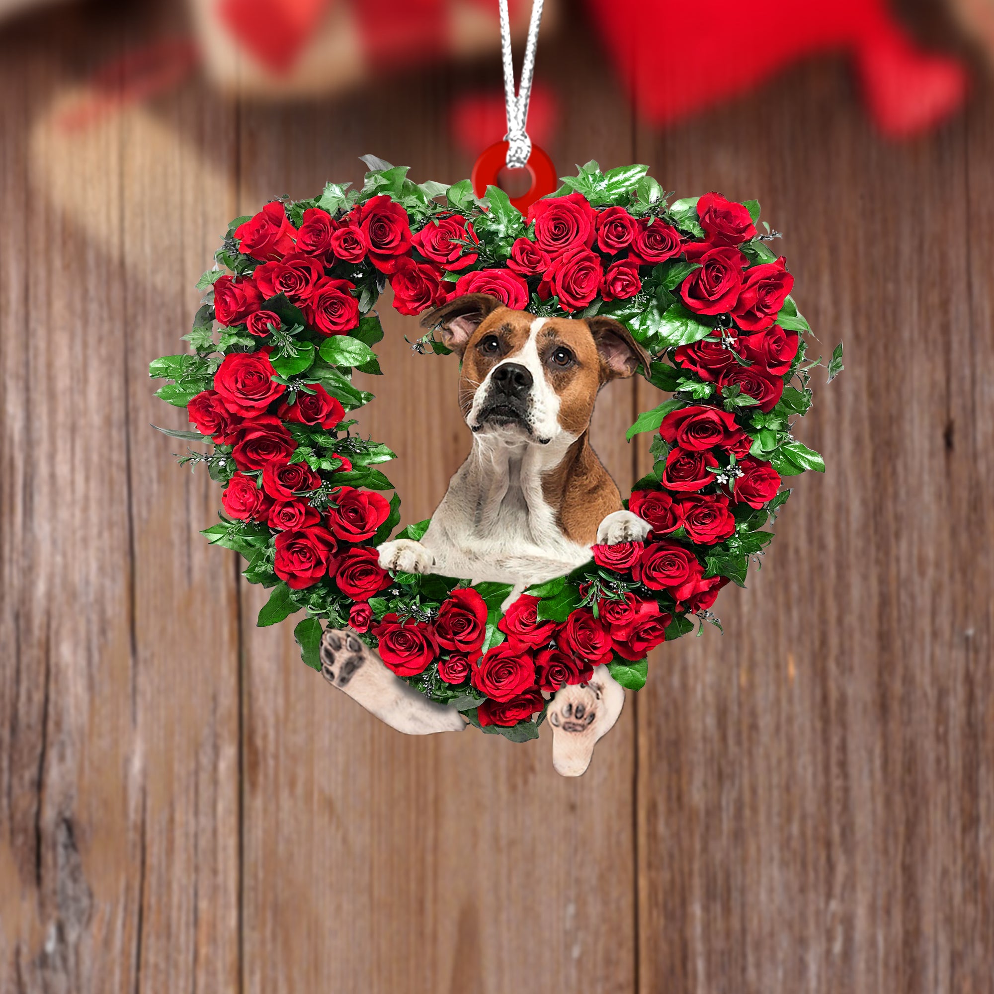 American Bulldog-Heart Wreath Two Sides Ornament