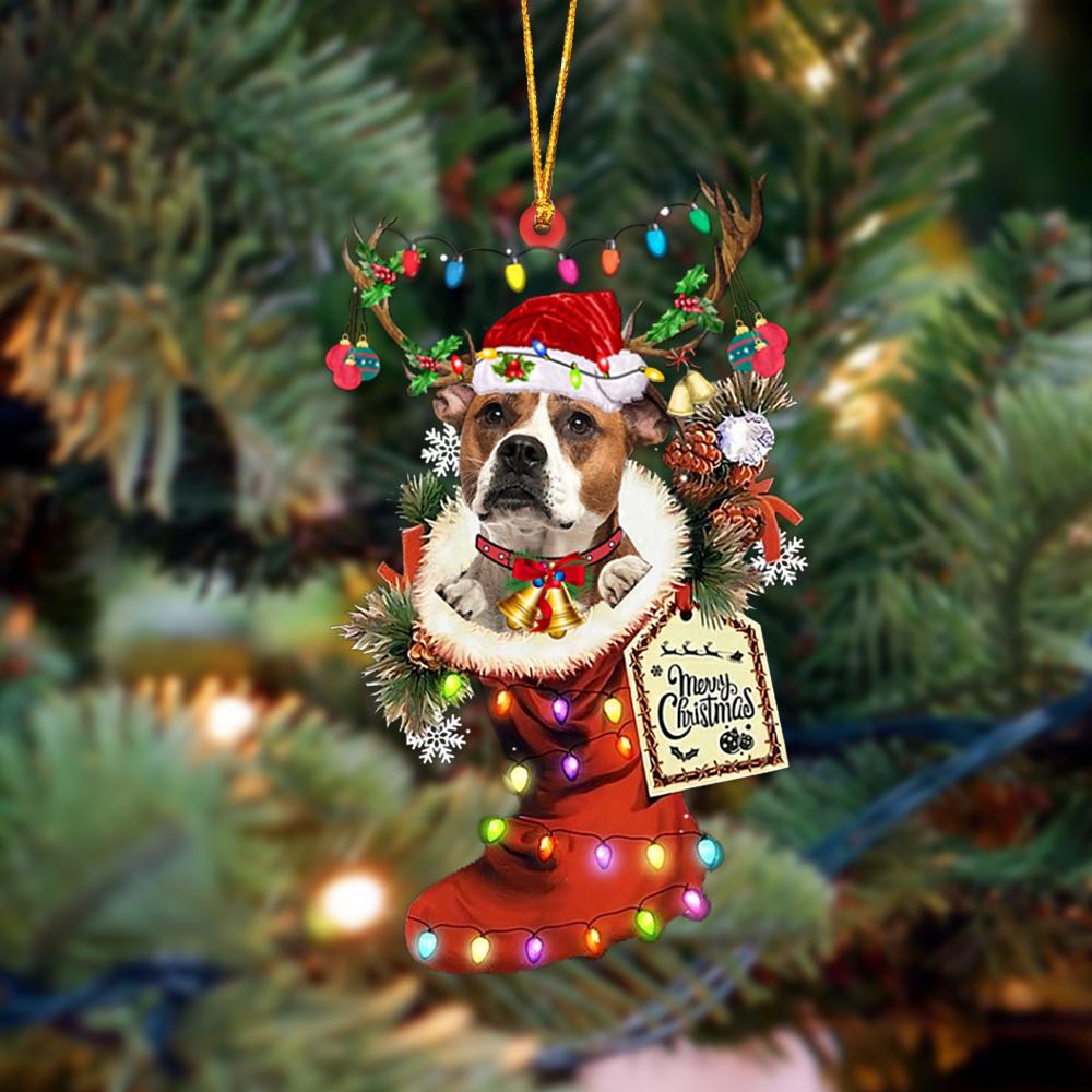 American Bulldog 1-Xmas Boot-Two Sided Ornament