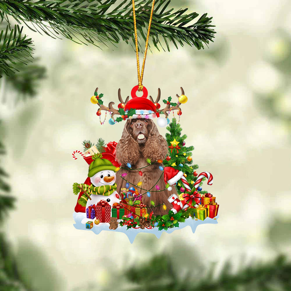 American Cocker Spaniel-Elk & Snowman-Two Sided Ornament