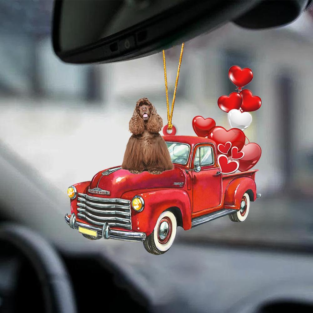 American Cocker Spaniel-Red Sports car-Two Sided Ornament