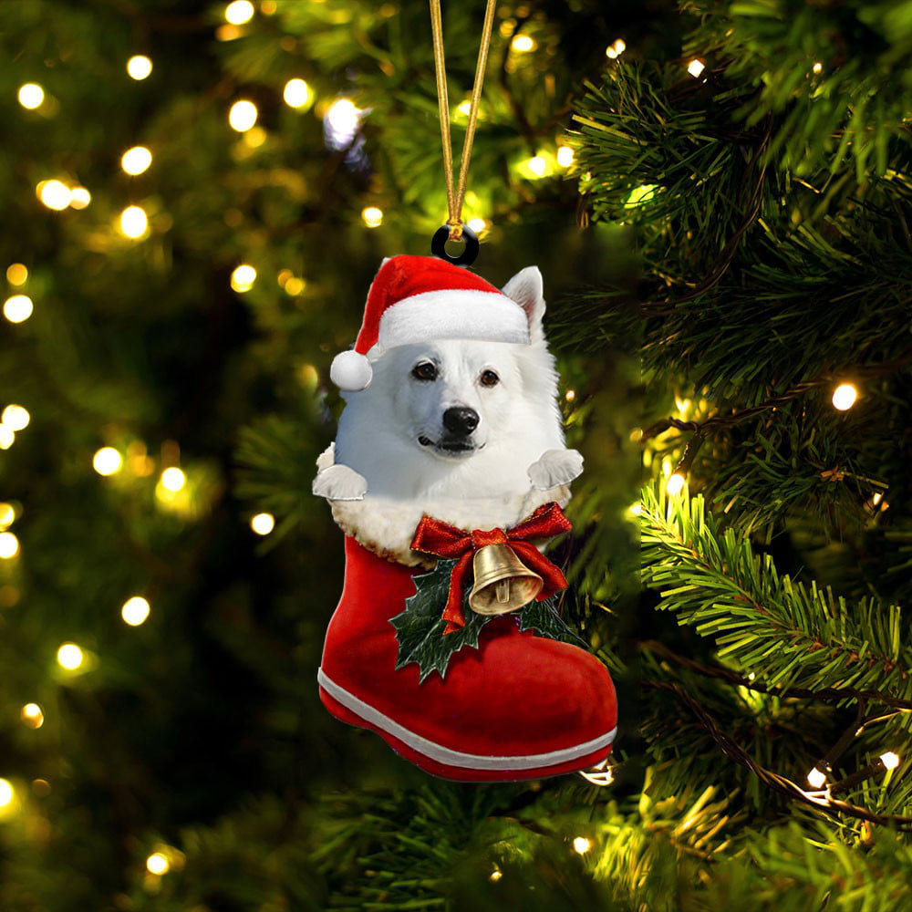 American Eskimo-1-In Santa Boot Christmas-Two Sided Ornament