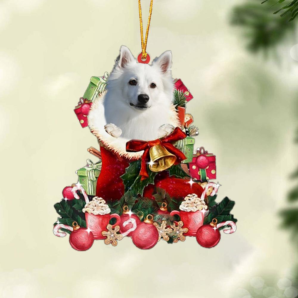 American Eskimo-Red Boot Hanging Ornament