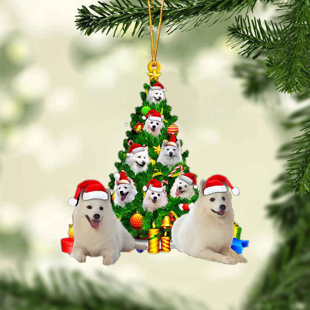 American Eskimo Dog-Xmas Tree&amp;Dog-Two Sided Ornament