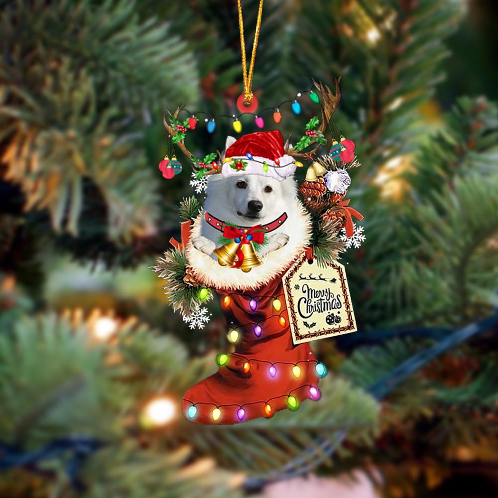 American Eskimo-Xmas Boot-Two Sided Ornament