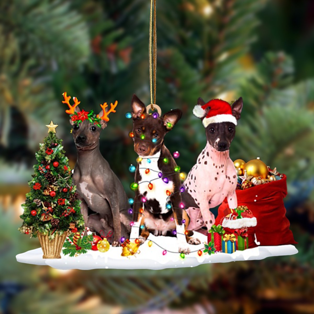 American Hairless Terrier-Christmas Dog Friends Hanging Ornament