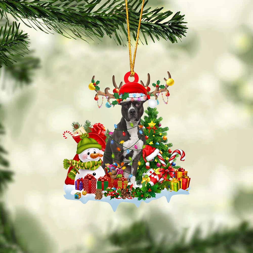 American Pit Bull Terrier-Elk &amp; Snowman-Two Sided Ornament