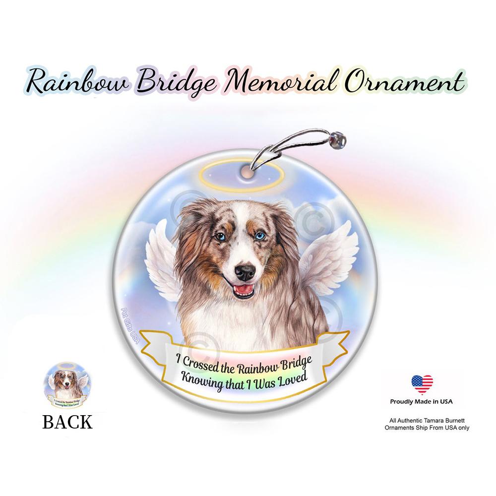 Rainbow Bridge Memorial-American Shepherd (Mini Aussie) Red Merle Porcelain Hanging Ornament
