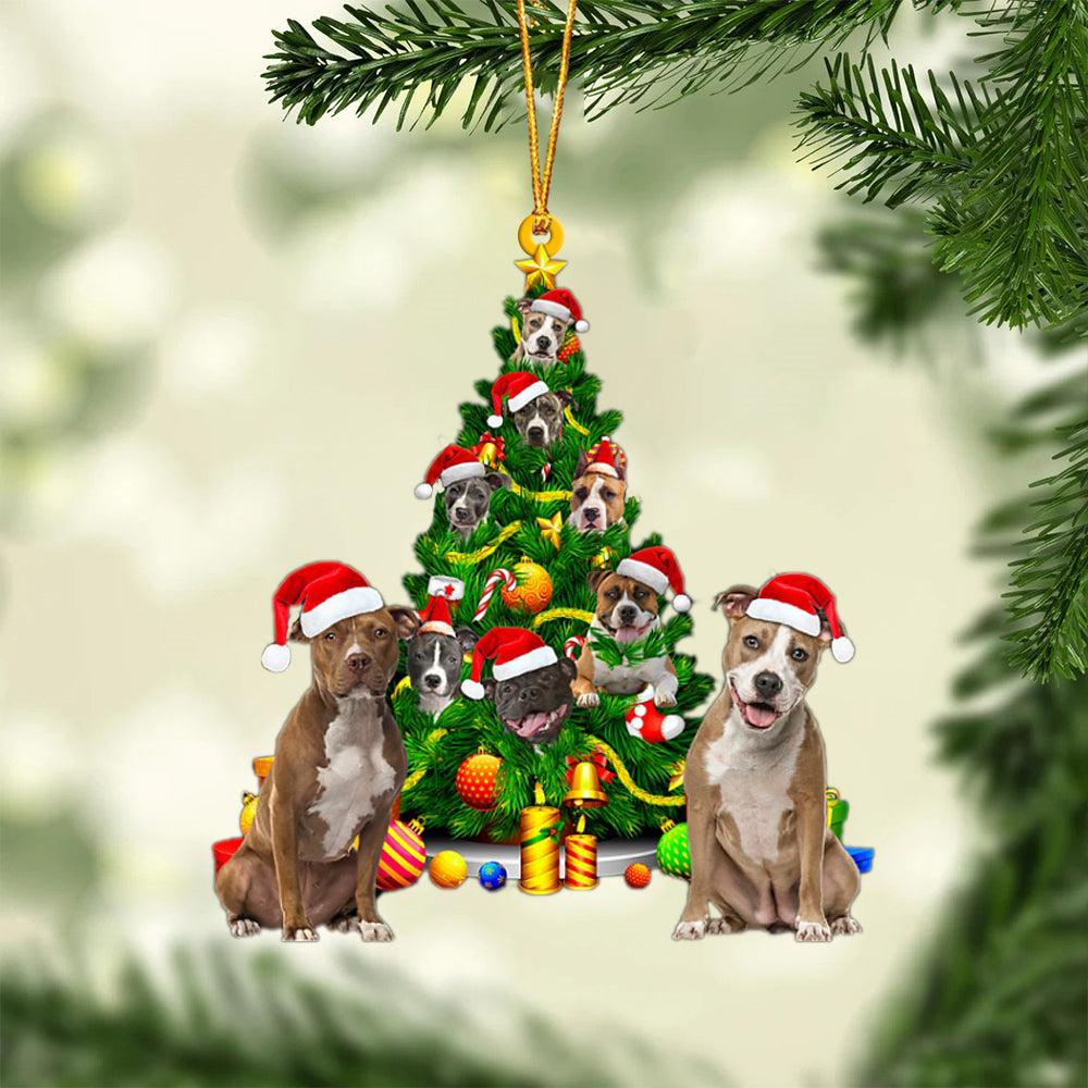 American Staffordshire Terrier-Xmas Tree&amp;Dog-Two Sided Ornament