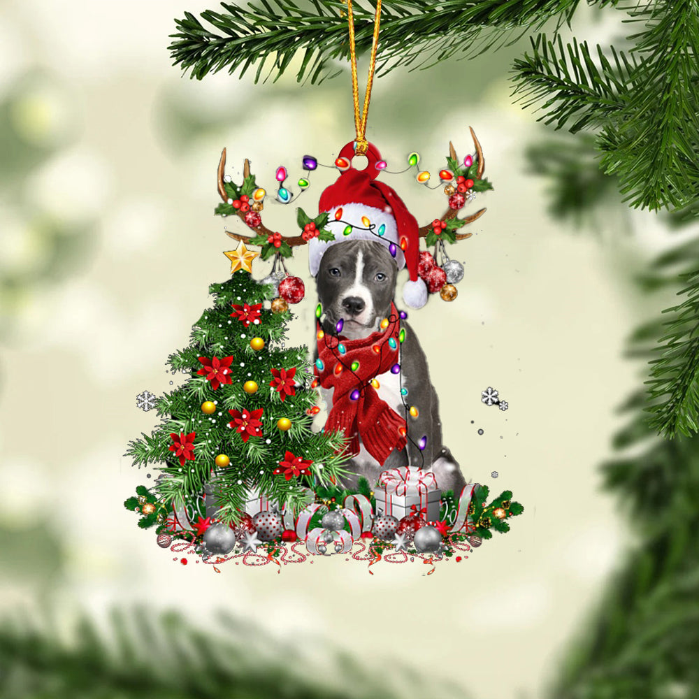 American Staffordshire Terrier-Reindeer Christmas-Two Sided Ornament