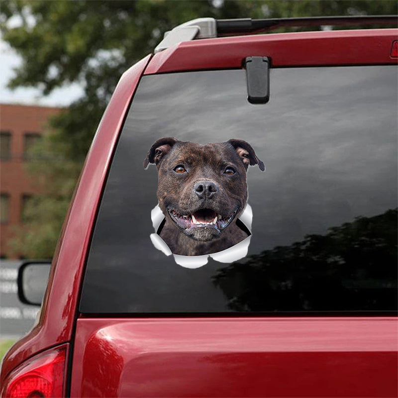 Cute American Staffordshire Terrier CRACK CAR STICKER
