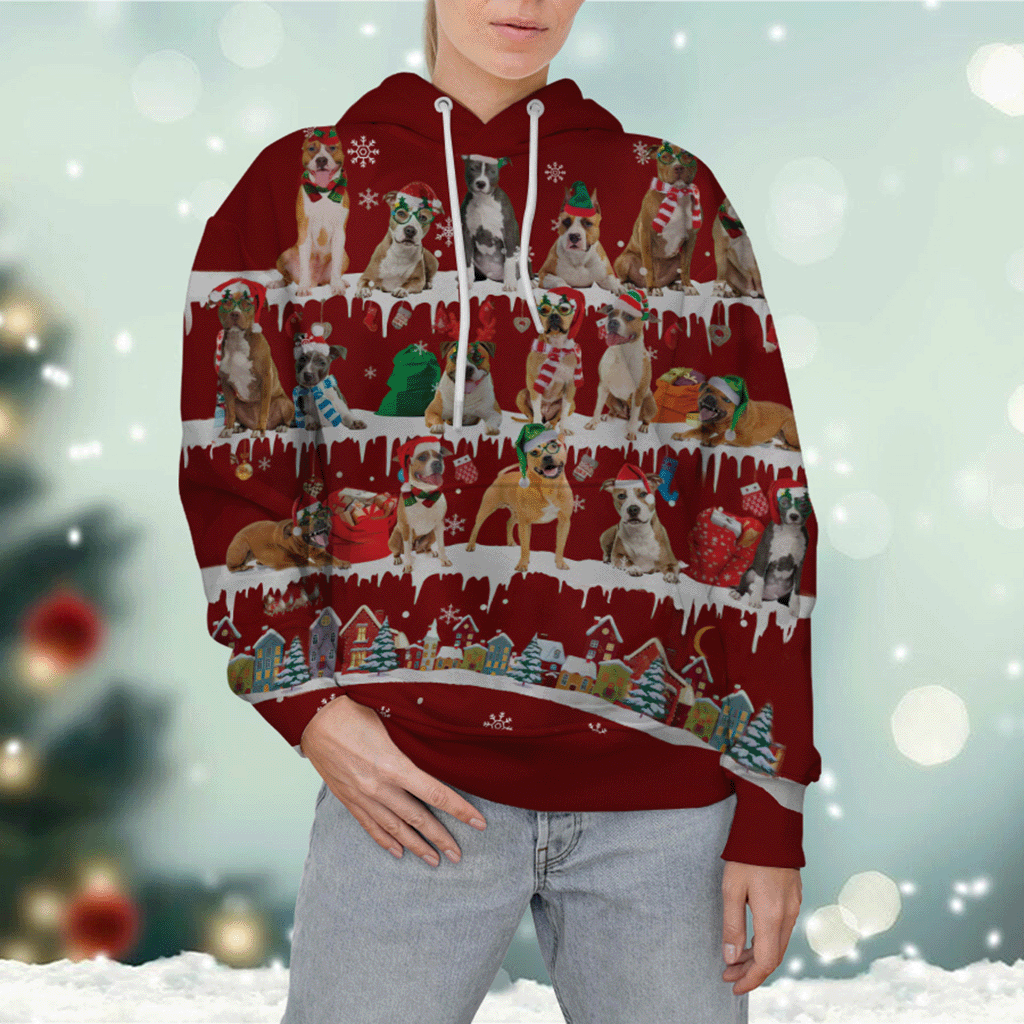 American Staffordshire Terrier - Snow Christmas - 3D Hoodie