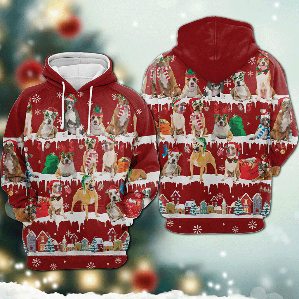 American Staffordshire Terrier - Snow Christmas - 3D Hoodie