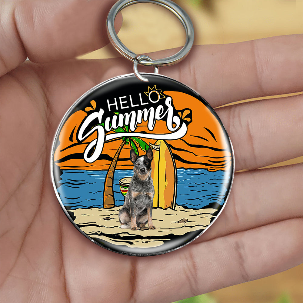 Australian Cattle Dog Hello Summer-Round Resin Epoxy Metal Keychain