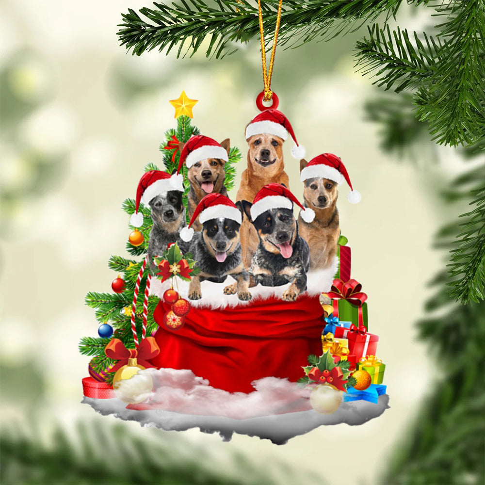 Australian Cattle-Christmas Bag&amp;Dogs-Two Sided Ornament