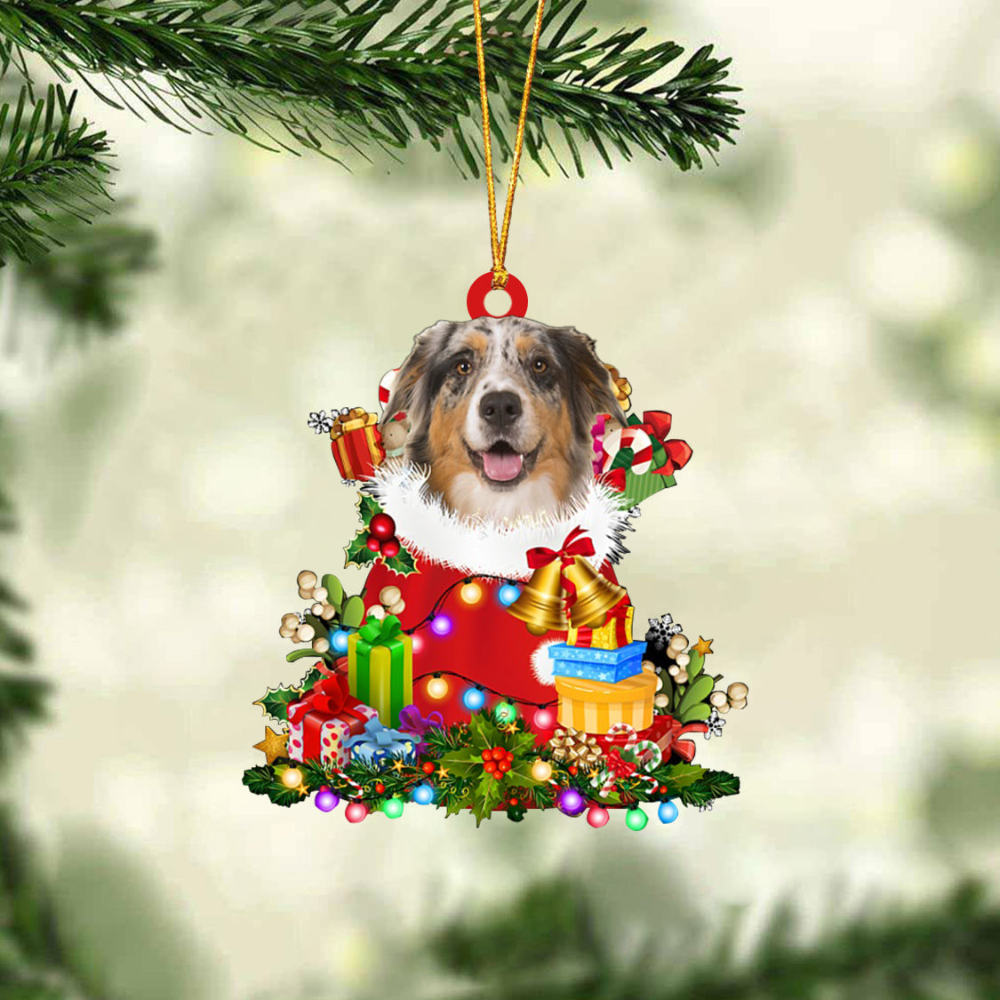 Australian Shepherd-Christmas Bag Gift-Two Sided Ornament