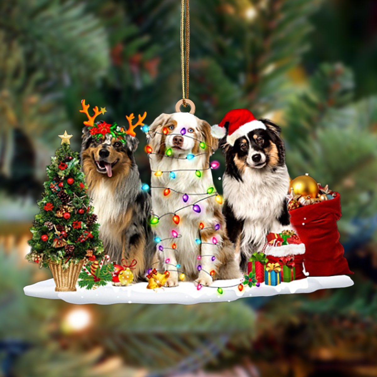 Australian Shepherd-Christmas Dog Friends Hanging Ornament