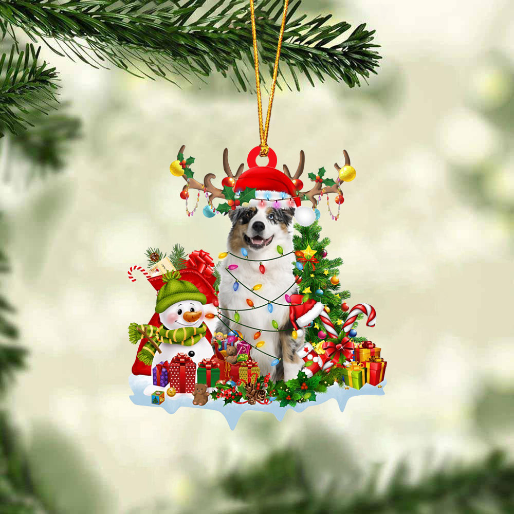 Australian Shepherd-Elk &amp; Snowman-Two Sided Ornament
