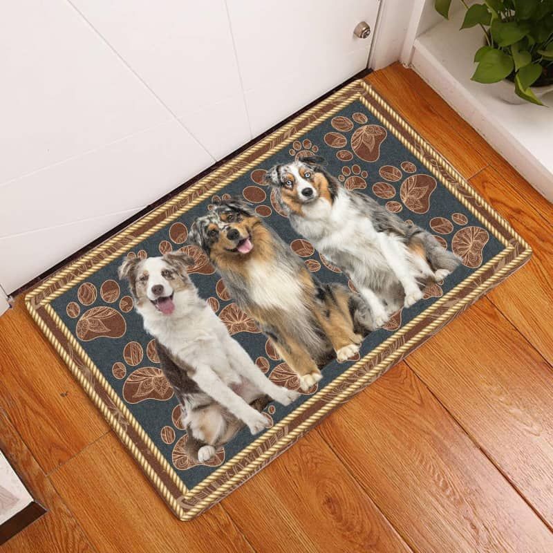 Australian Shepherd-Flower Paw Doormat