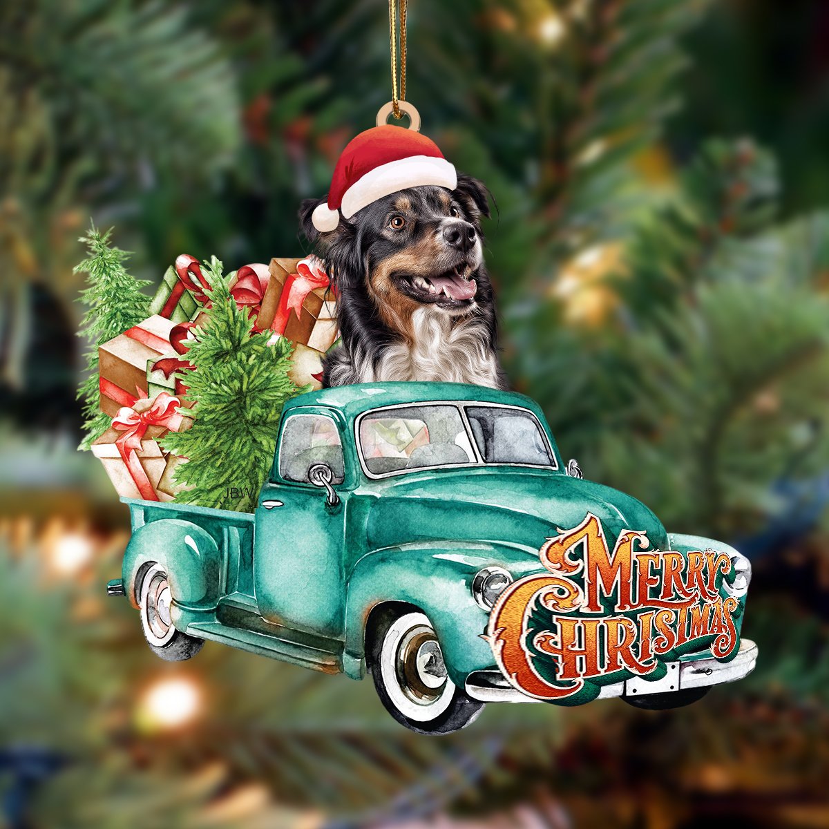 Australian Shepherd-Green Truck Hanging Ornament
