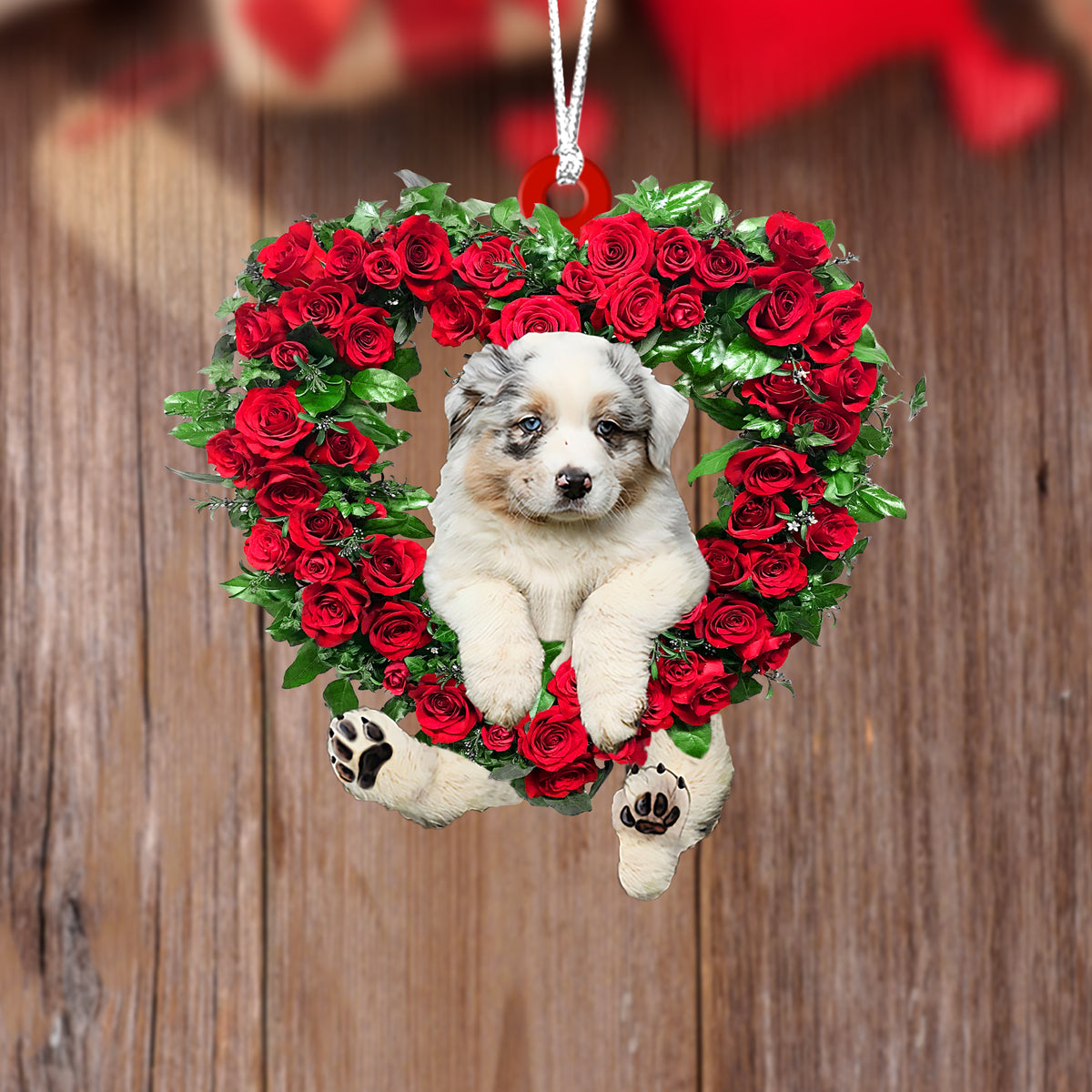 Australian Shepherd-Heart Wreath Two Sides Ornament