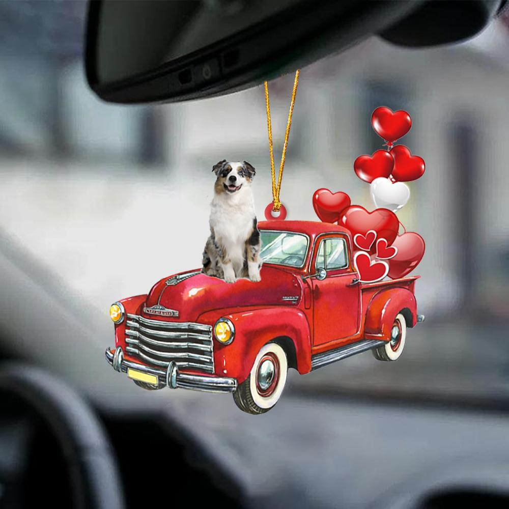 Australian Shepherd-Red Sports car-Two Sided Ornament