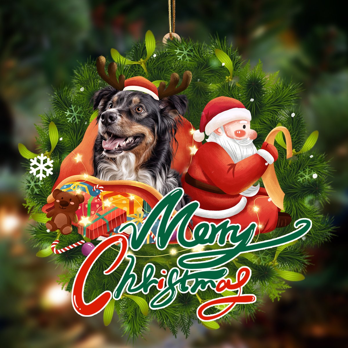 Australian Shepherd-Santa &amp; dog Hanging Ornament