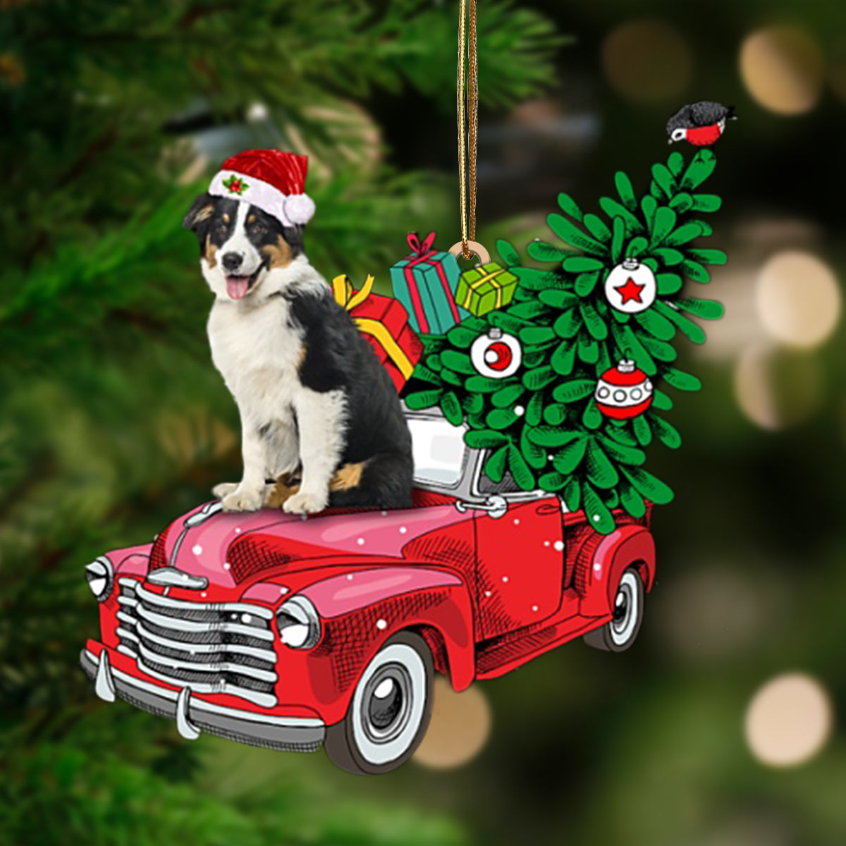 Australian Shepherd 2-Pine Truck Hanging Ornament