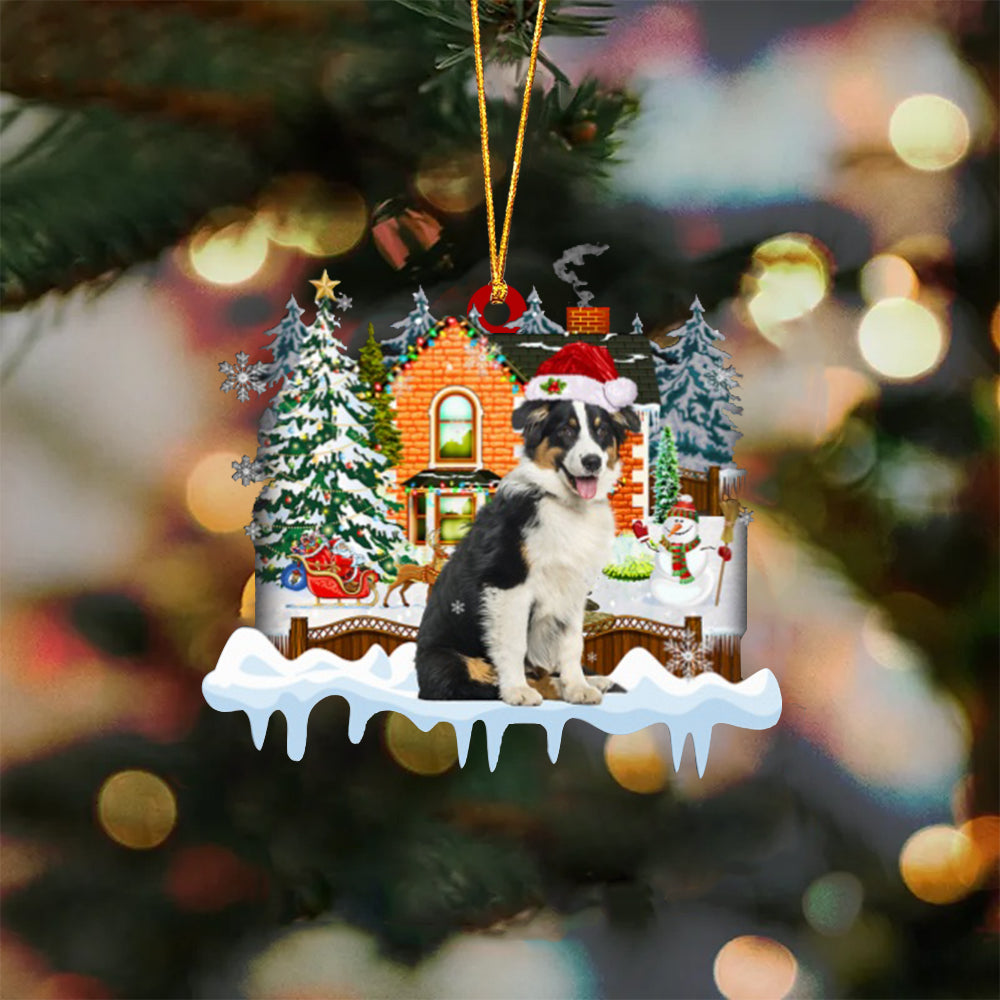 Australian Shepherd 2-Xmas House-Two Sided Ornament