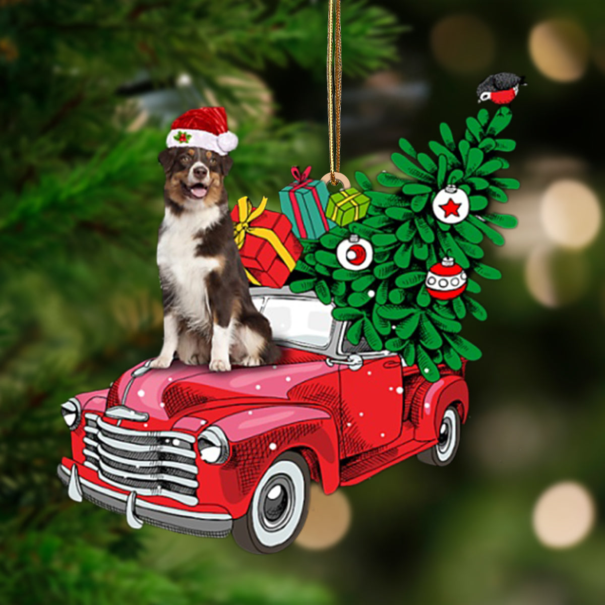 Australian Shepherd 3-Pine Truck Hanging Ornament