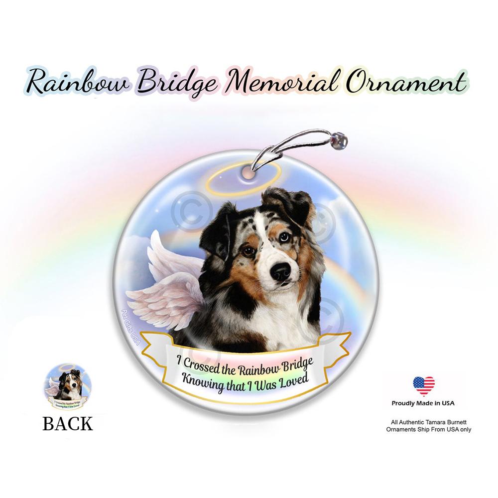 Rainbow Bridge Memorial-Australian Shepherd Blue Merle Porcelain Hanging Ornament