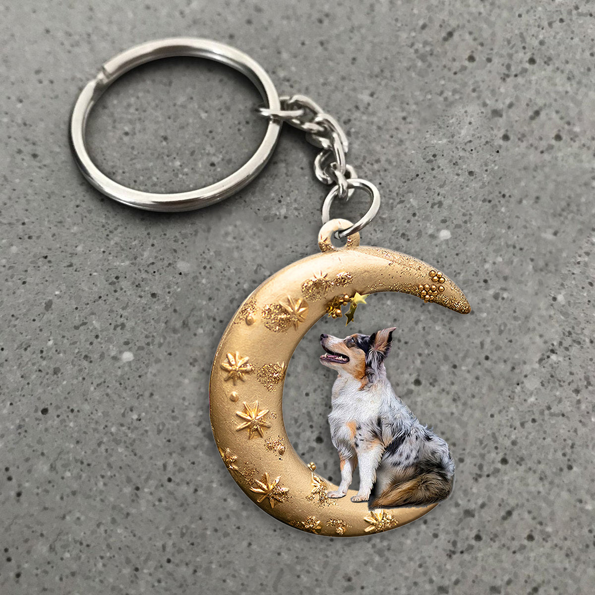 Australian Shepherd-Dog &amp; Moon Flat Acrylic Keychain
