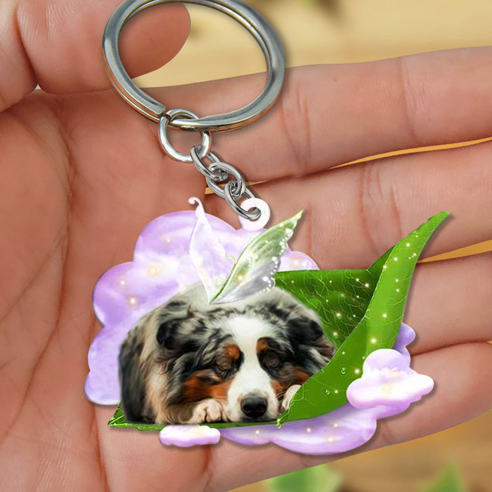Australian shepherd-Sleep On Fallen Leaves Flat Acrylic Keychain