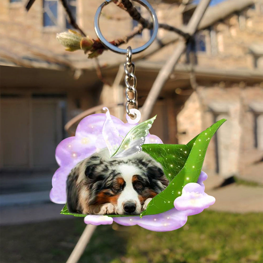 Australian shepherd-Sleep On Fallen Leaves Flat Acrylic Keychain